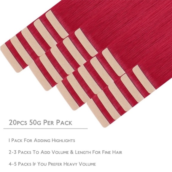 Red Remy Human Hair 20 Inch Tape In Hair Extensions - Picture 4 of 7